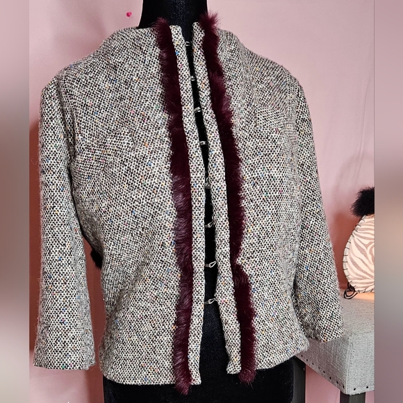 Burgundy Faux fur jacket size 2 whool and silk - Picture 11 of 11